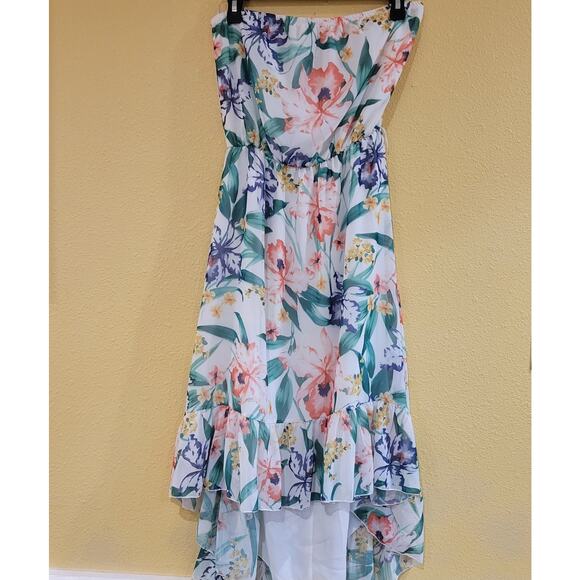 Sweet Pea for New York & Company Strapless Floral M Hi Low Dress Lined No Belt - Picture 2 of 10